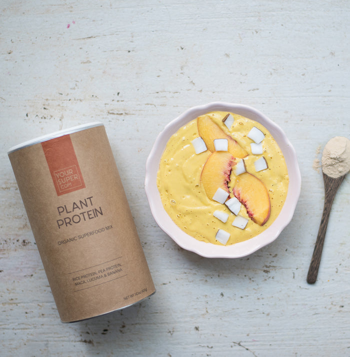 Mango Smoothie Bowl with vegan protein powder