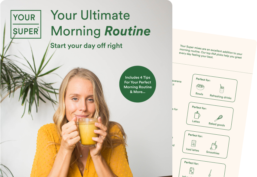 Your Ultimate Morning Routine ebook cover - Kristel enjoying a Gut Restore drink