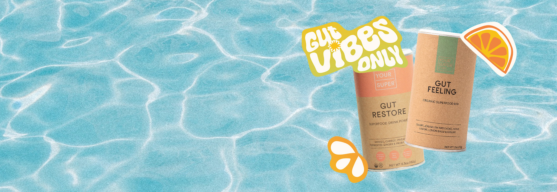 Gut Vibes Only - Happy Gut Bundle on a water background