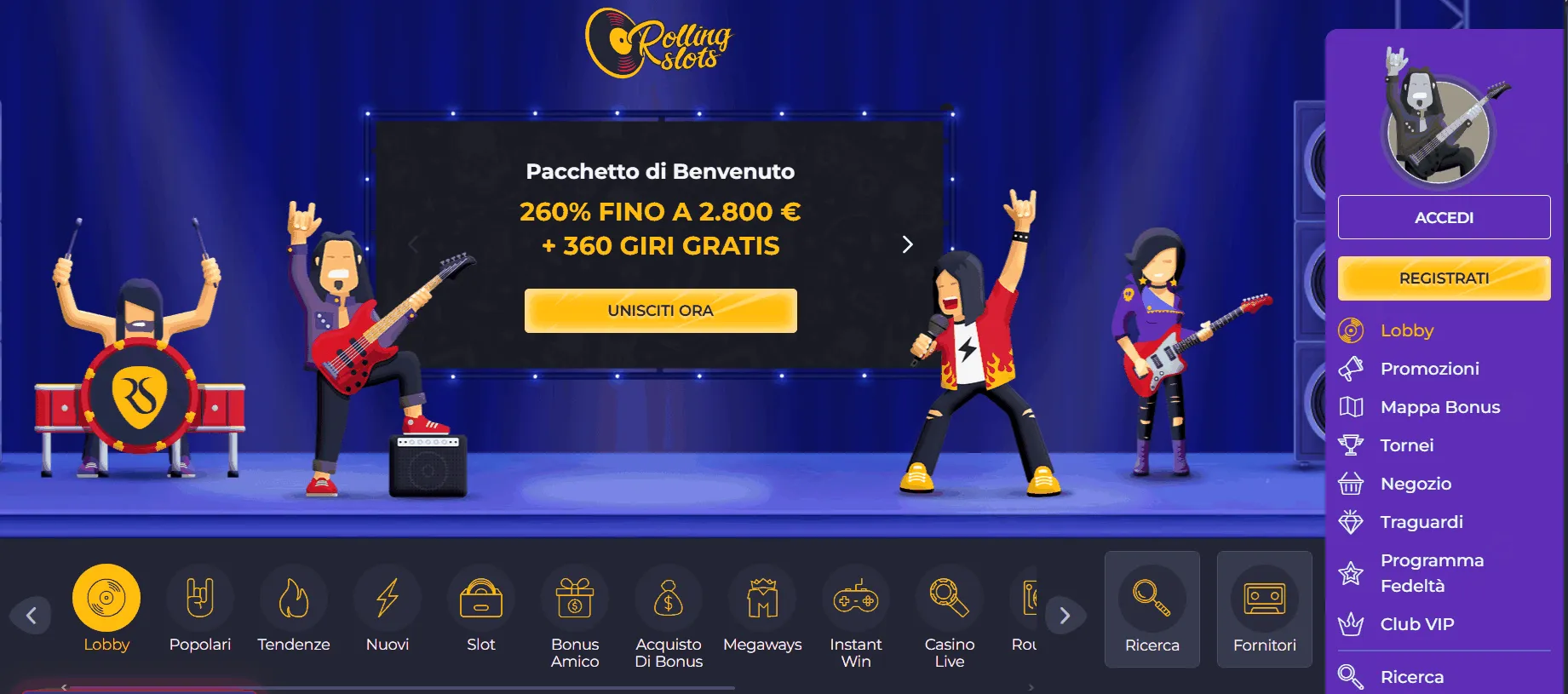 Pagina iniziale Rolling Slots Casino